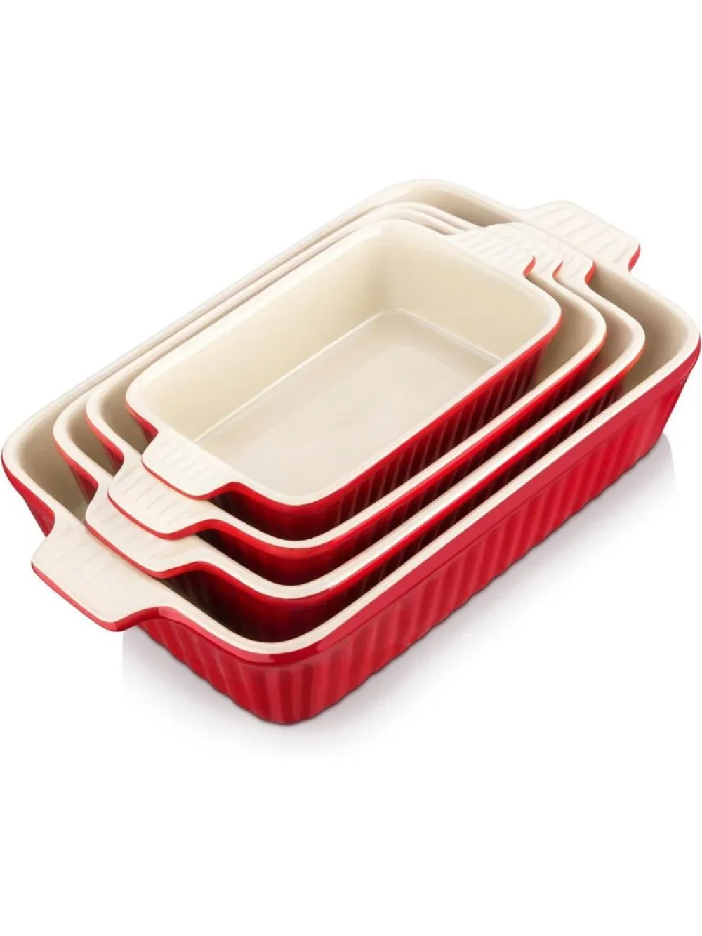 4-Piece Ceramic Bakeware Set for Oven - Casserole & Lasagna Dishes, Red